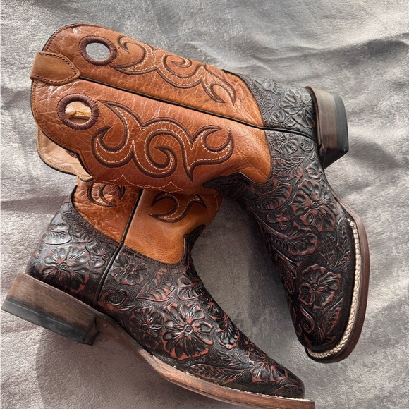 REYME  Leather Cowboy Boots – Floral Tooled Brown Size 25 US / Women’s 8) - Picture 4 of 9